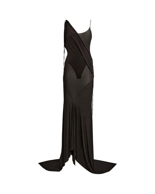 The Attico Black Asymmetric Sheer Gown
