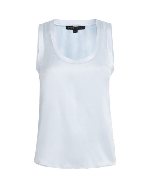 Maje Blue Silk-Blend Tank Top
