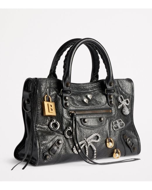 Balenciaga Black Small Lambskin Embellished Le City Top-Handle Bag