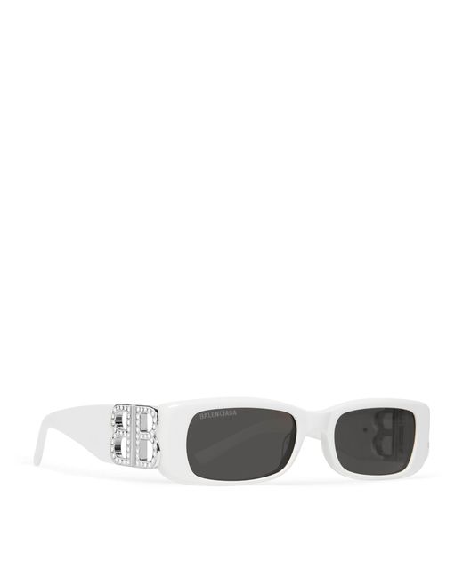 Balenciaga White Dynasty Rectangle Sunglasses