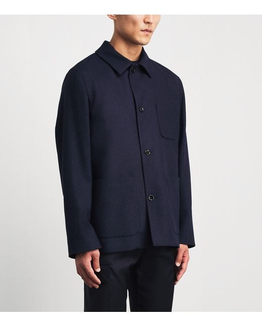 Lardini Blue Wool-Cashmere Check Chore Jacket for men
