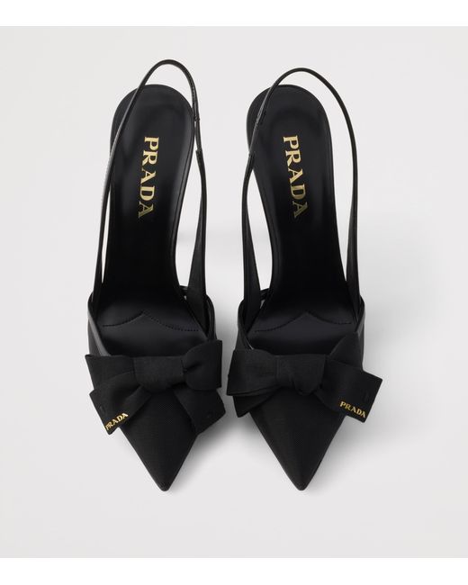 Prada Black Mesh Bow Slingback Heels 100
