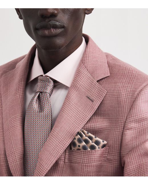 Brioni Pink Silk Geometric Pocket Square for men