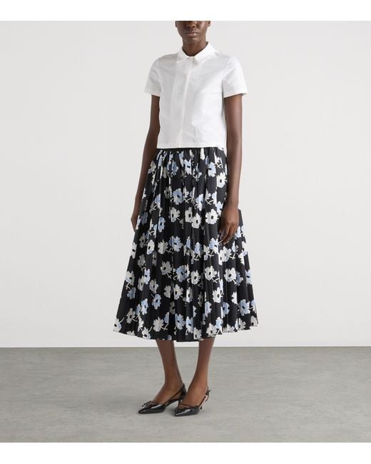 Prada Black Cotton Pleated Midi Skirt