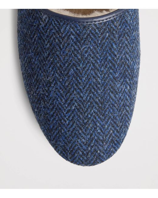 Derek Rose Blue Shearling-Lined Crawford Slippers for men