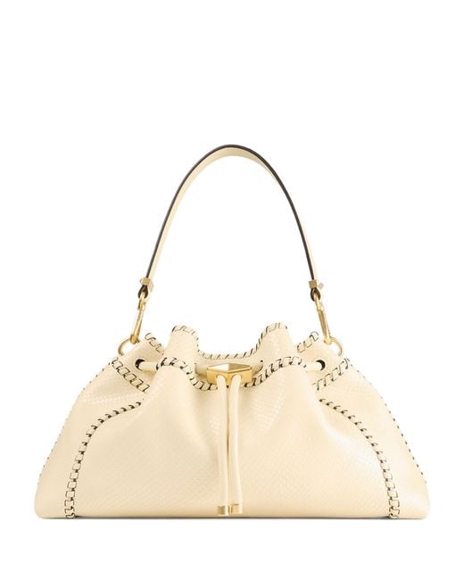 Jimmy Choo Natural Medium Cinch Snake Print Shoulder Bag