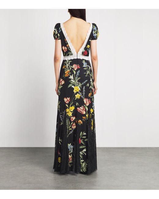 Alice + Olivia Multicolor Satin-Lace Floral Rose Maxi Dress