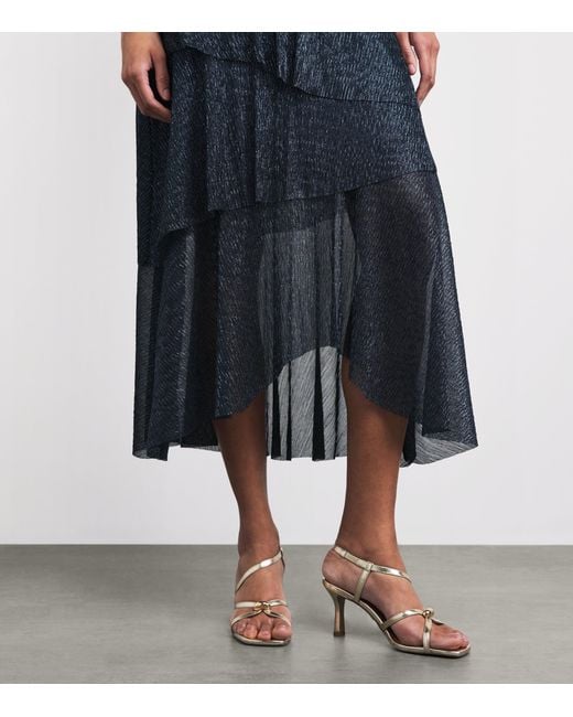 Maje Blue Metallic Pleated Midi Dress