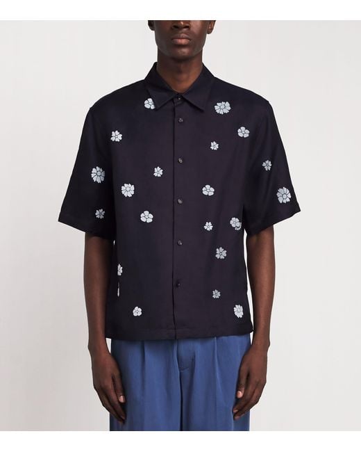 Sandro Blue Flocked Floral Short-Sleeve Shirt for men