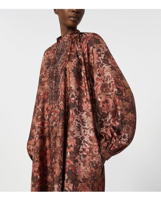 Max Mara Red Silk Twill Printed Maxi Dress