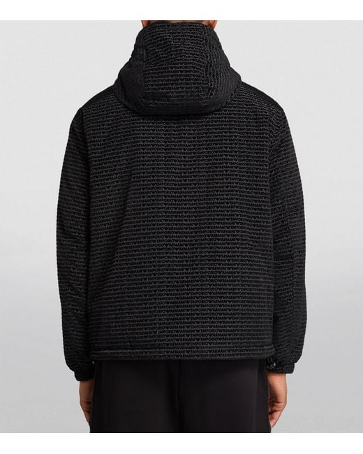 Emporio Armani Black Velvet Monogram Hooded Jacket for men