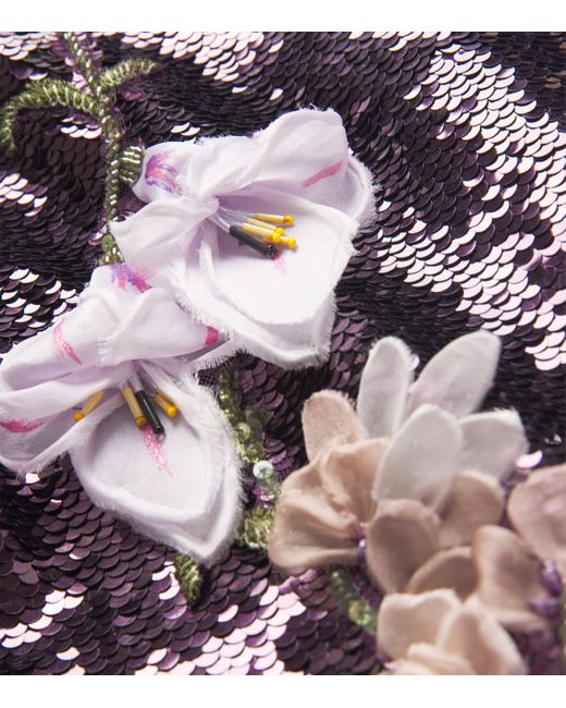 Monique Lhuillier Purple Sequin Floral Column Gown