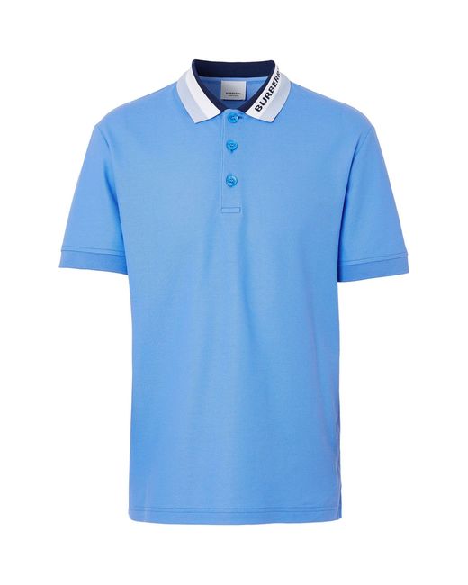Burberry Cotton Logo-collar Polo Shirt in Blue for Men - Lyst