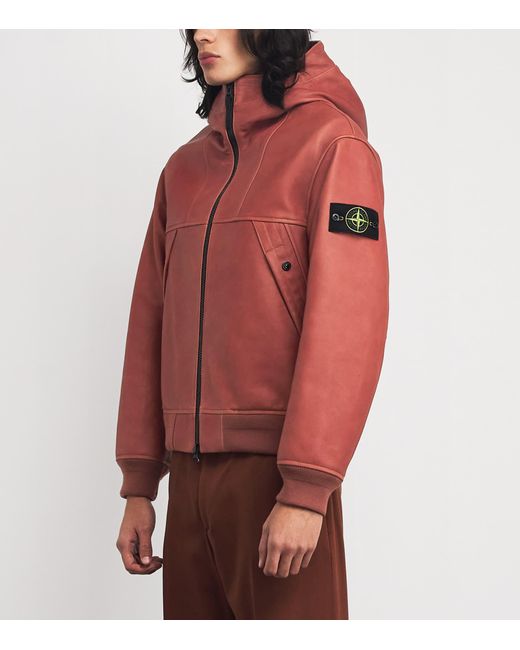 Stone Island Red Leather Jacket for men