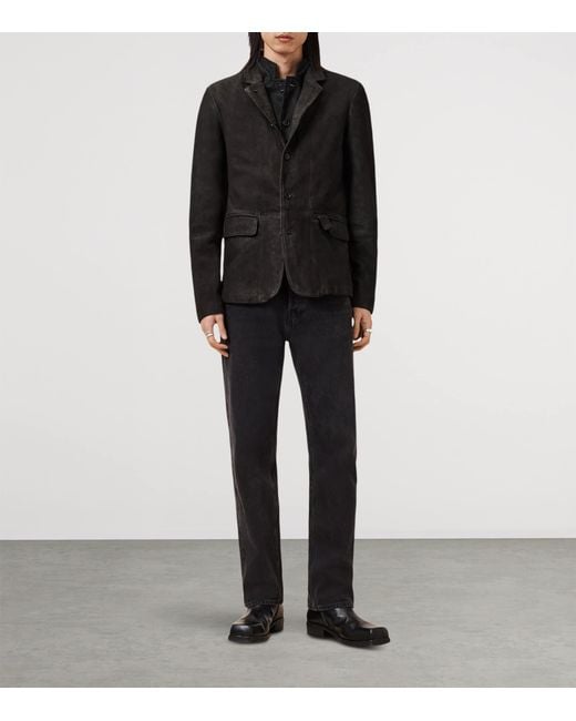 AllSaints Black Leather Survey Blazer for men