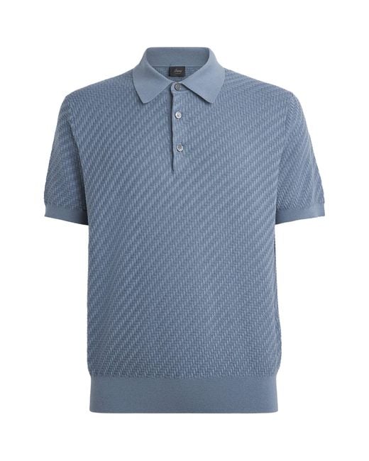 Brioni Blue Cotton-Silk-Cashmere Woven Polo Shirt for men