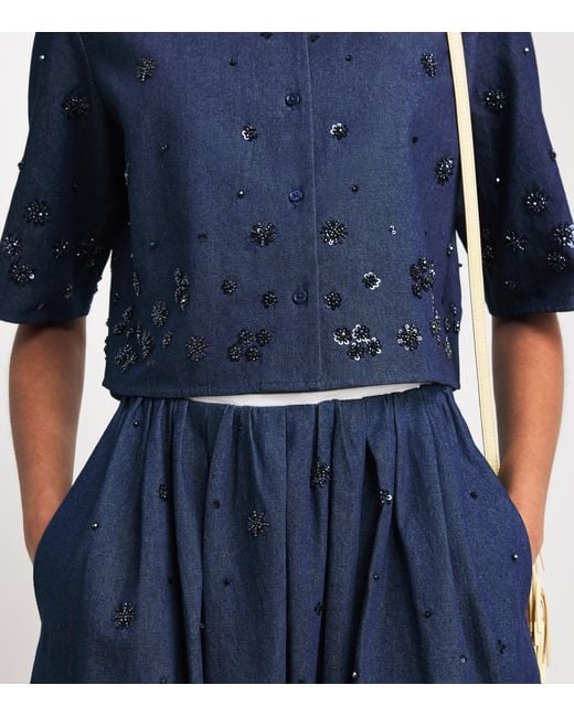 Maje Blue Denim Embellished Midi Skirt