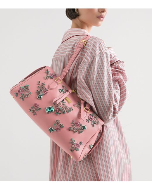 Dolce & Gabbana Pink Calfskin Embellished Vittoria Shoulder Bag