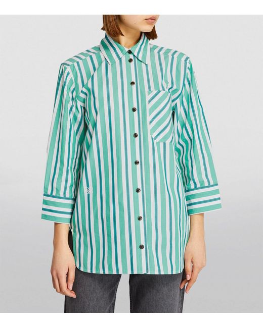 Ganni Blue Cotton Striped Shirt