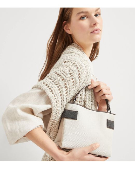 Brunello Cucinelli Natural Small Cotton-Linen Essence Top-Handle Bag