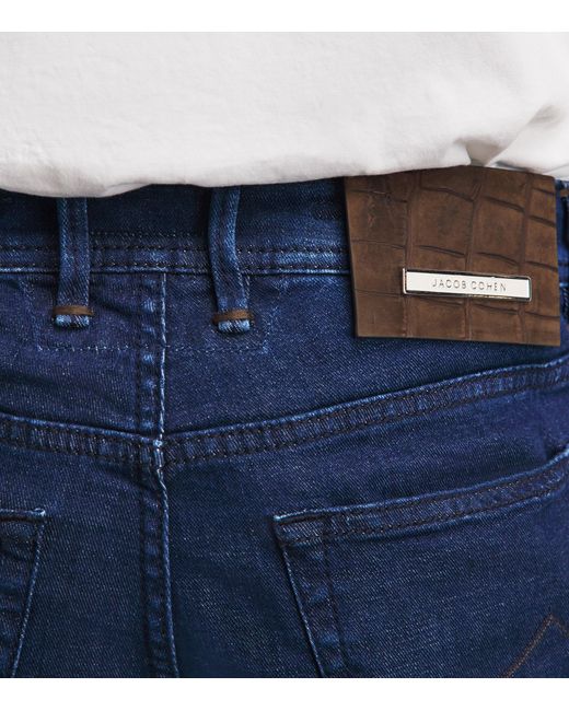 Jacob Cohen Blue Crocodile Leather Patch Straight Jeans for men