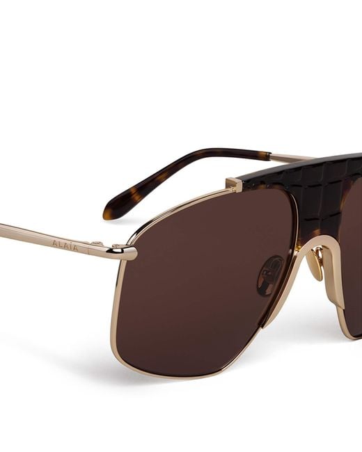 Alaïa Brown Metal Aviator Mask Sunglasses