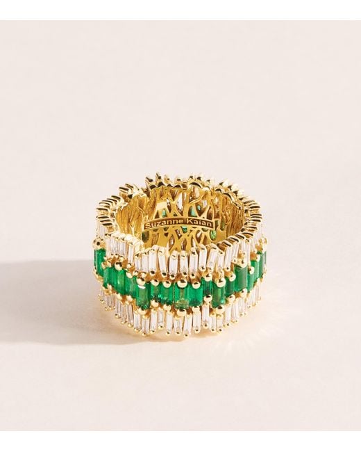 Suzanne Kalan Metallic Diamond And Emerald Triple Stack Eternity Band