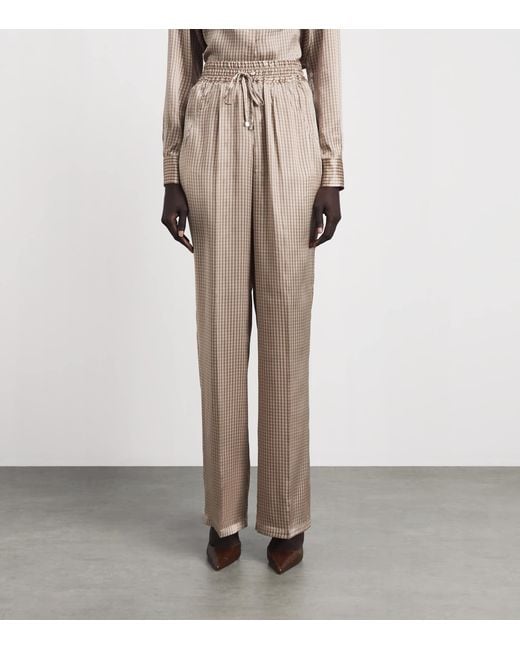 Kiton Natural Silk Printed Pleated Drawstring Trousers