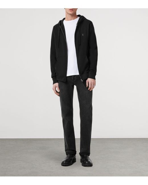 AllSaints Black Organic Cotton Brace Zip-Up Hoodie for men