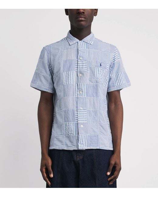 Polo Ralph Lauren Blue Seersucker Cotton Patchwork Shirt for men
