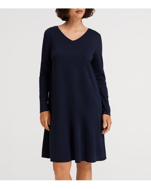 Hanro Blue Cotton Long-Sleeve Nightdress