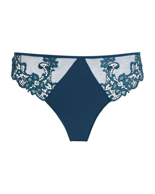 Simone Perele Blue Lace-Trim Saga Thong