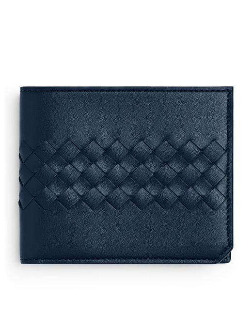 Bottega Veneta Blue Leather Intrecciato Avenue Bifold Wallet for men