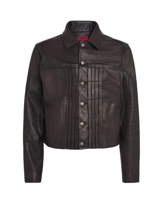 424 Black Leather Trucker Jacket for men