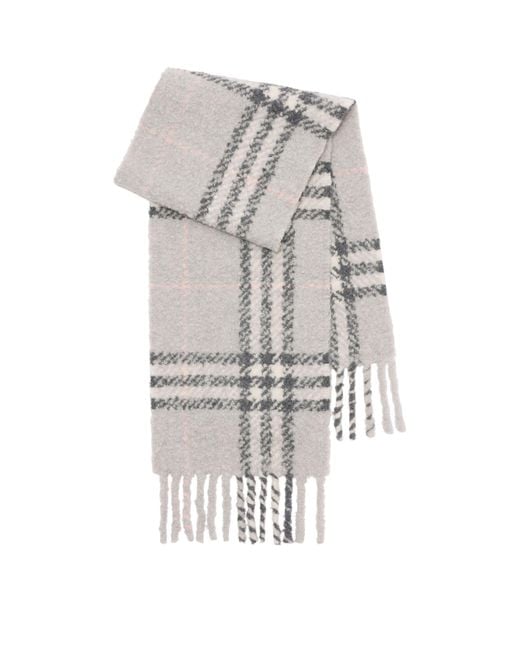 Burberry Gray Alpaca-Wool Bouclé Check Scarf