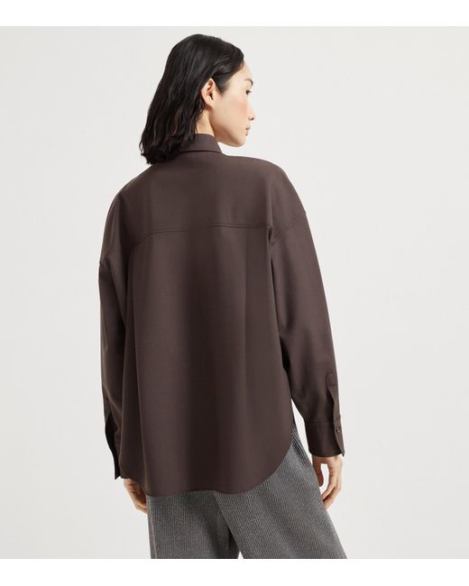 Brunello Cucinelli Brown Virgin Wool-Blend Monili-Tab Shirt