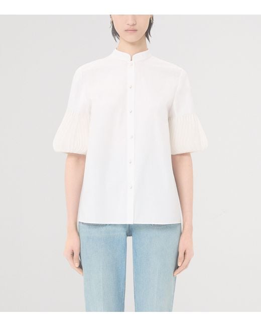 Valentino White Cotton Organza-Cuff Shirt