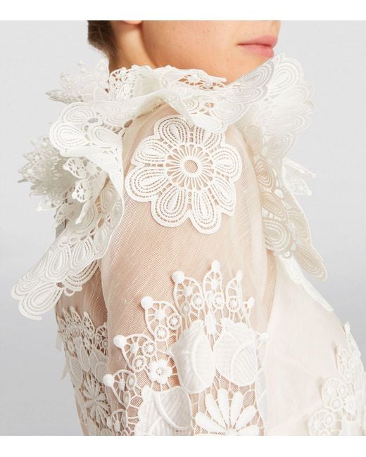 Zimmermann Asymmetric Hem Lace Dress in White | Lyst