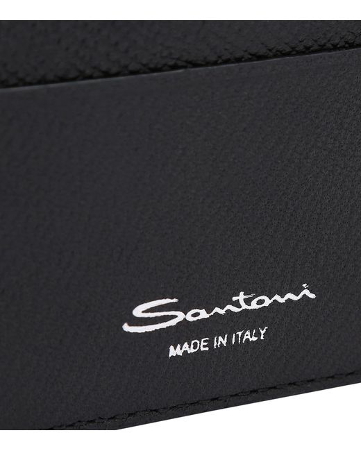 Santoni Black Textured Leather Card Holder for men