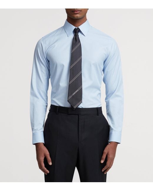 Dunhill Blue Cotton Micro Check Dress Shirt for men
