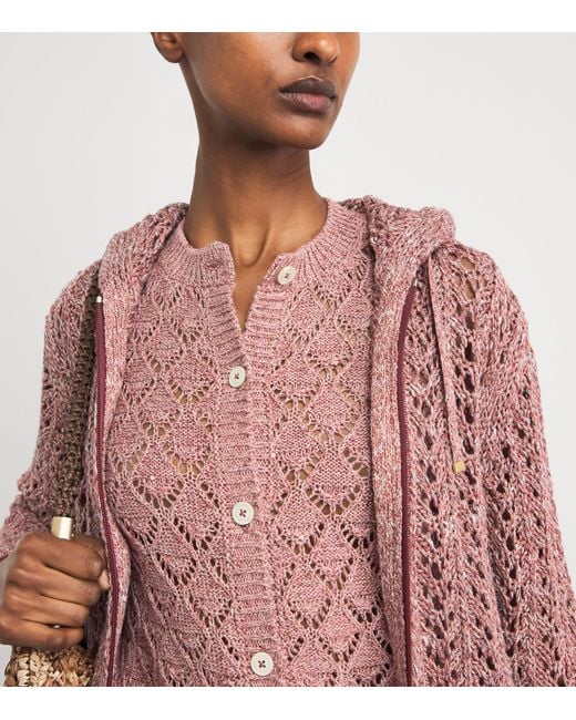 Eleventy Pink Cotton-Linen-Blend Sequinned Cardigan