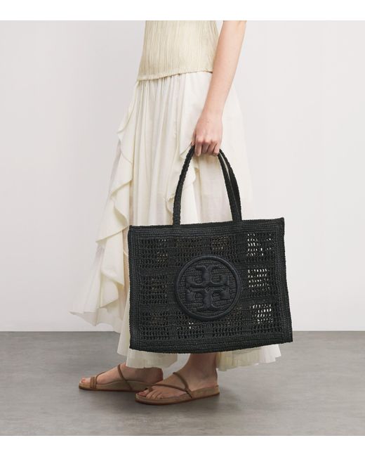 Tory Burch Black Large Crochet Ella Tote Bag