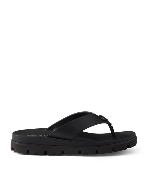 Prada Black Rubber Logo Thong Sandals for men