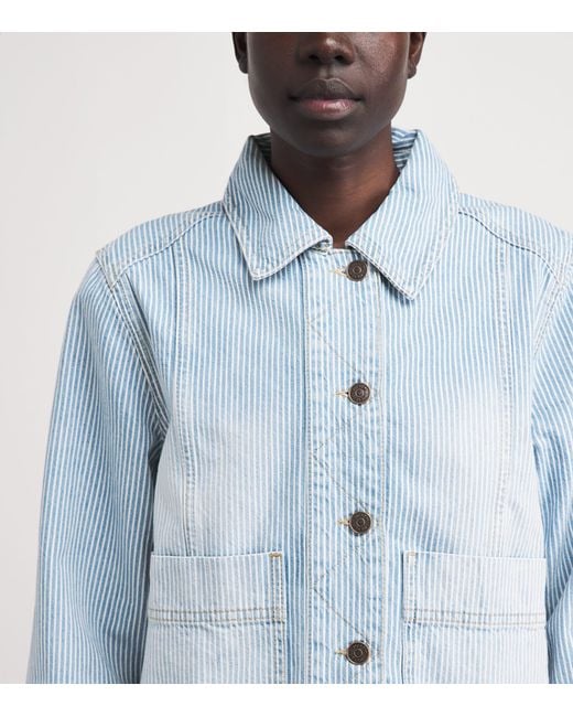 ME+EM Blue Stripe Cropped Denim Jacket