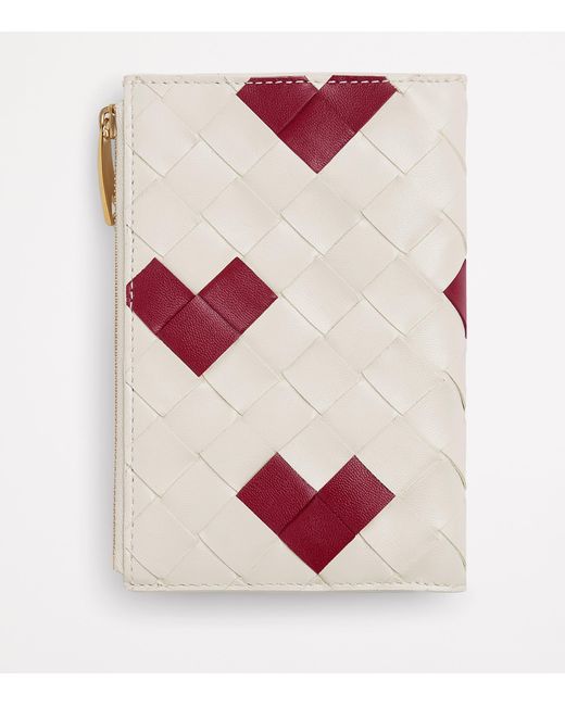 Bottega Veneta Pink Medium Leather Intrecciato Weave Heart Bi-Fold Wallet