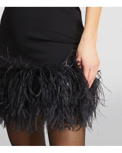16Arlington Black Marabou Feather-trim Mini Dress