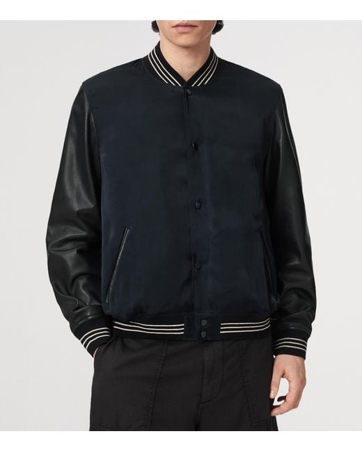AllSaints Blue Taishi Varsity Bomber Jacket for men