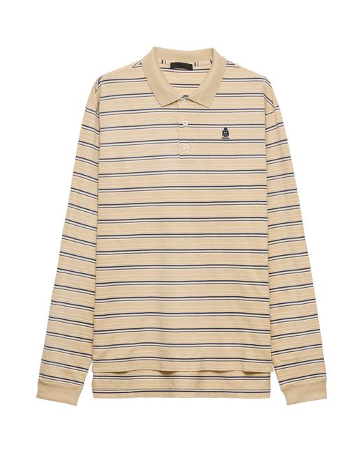 Prada Natural Cotton Piqué Stripe Slim Long-Sleeve Polo Shirt for men