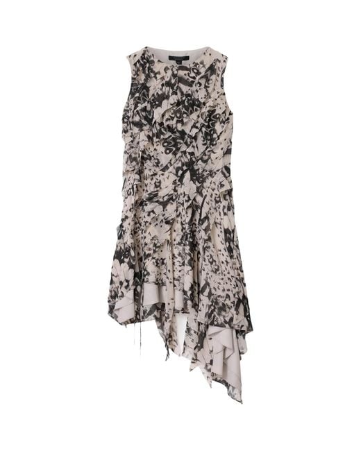 AllSaints White Ruffled Asymmetric Angie Midi Dress