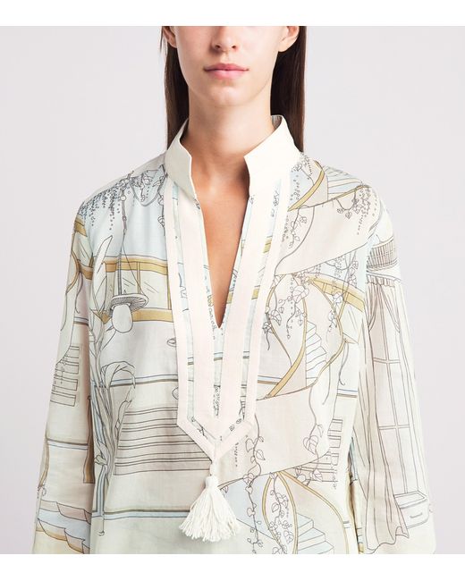 Tory Burch White Printed Plunge-Neck Mini Dress